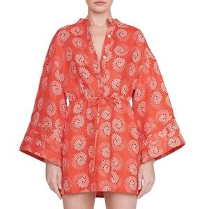 Staud Karlee Linen Faux-Wrap Mini Kimono Dress